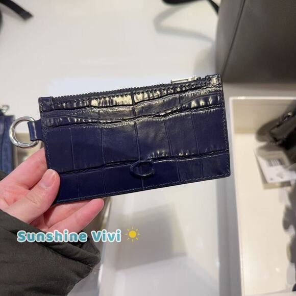 NWT Coach Zip Card Case Crocodile-Embossed Leather CW433 Dark Navy - Picture 1 of 5